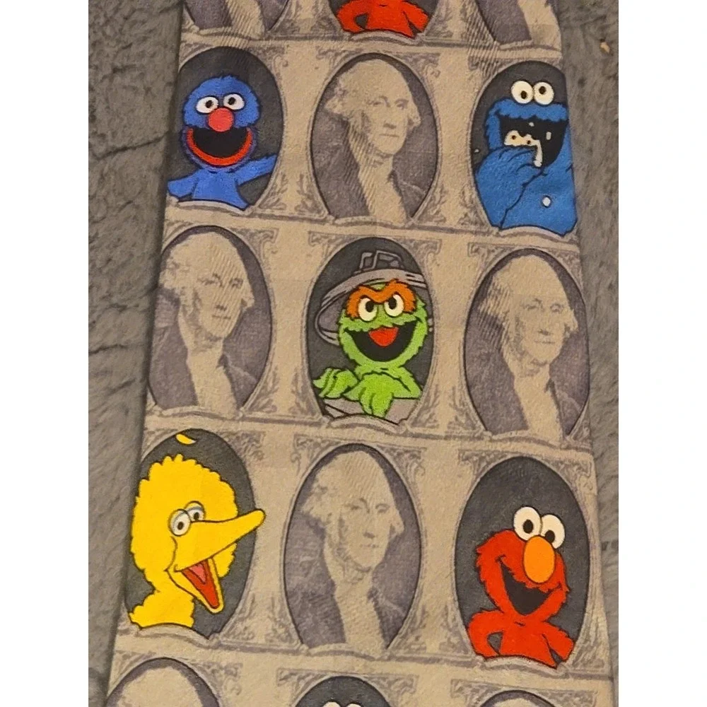 Vintage Sesame Street Dollar Bill Silk Tie Elmo Cookie Monster Novelty Money 90s